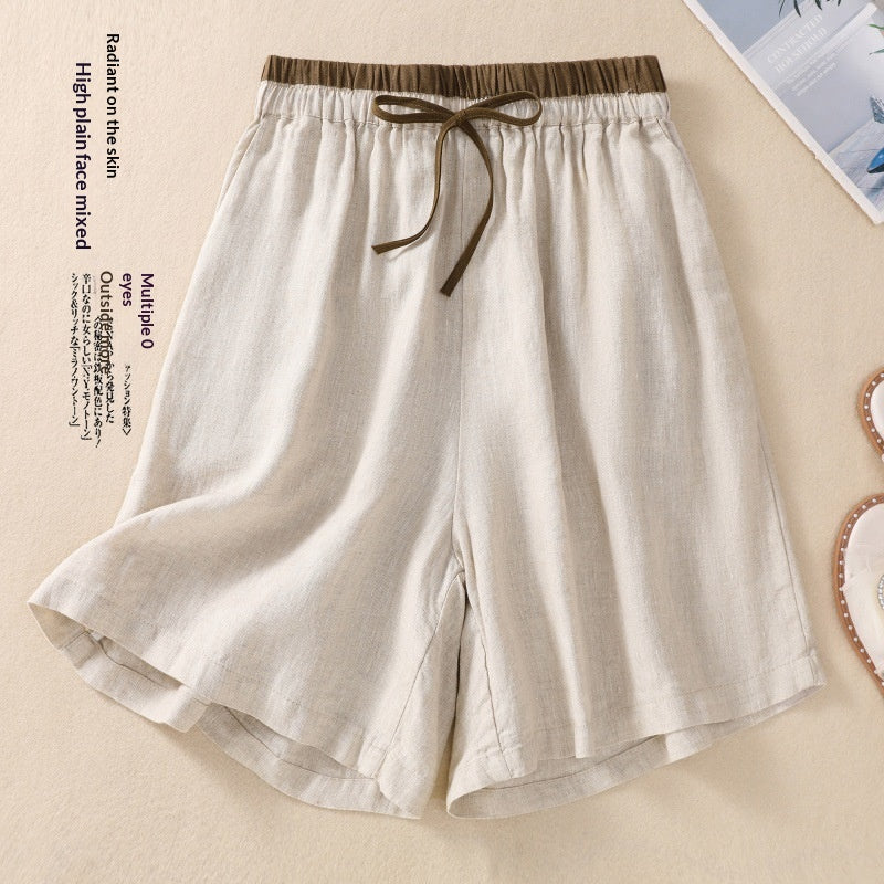 Lace-up Elastic-waist Wide-leg Casual Shorts for Women