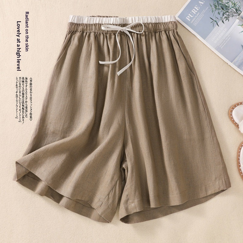 Lace-up Elastic-waist Wide-leg Casual Shorts for Women