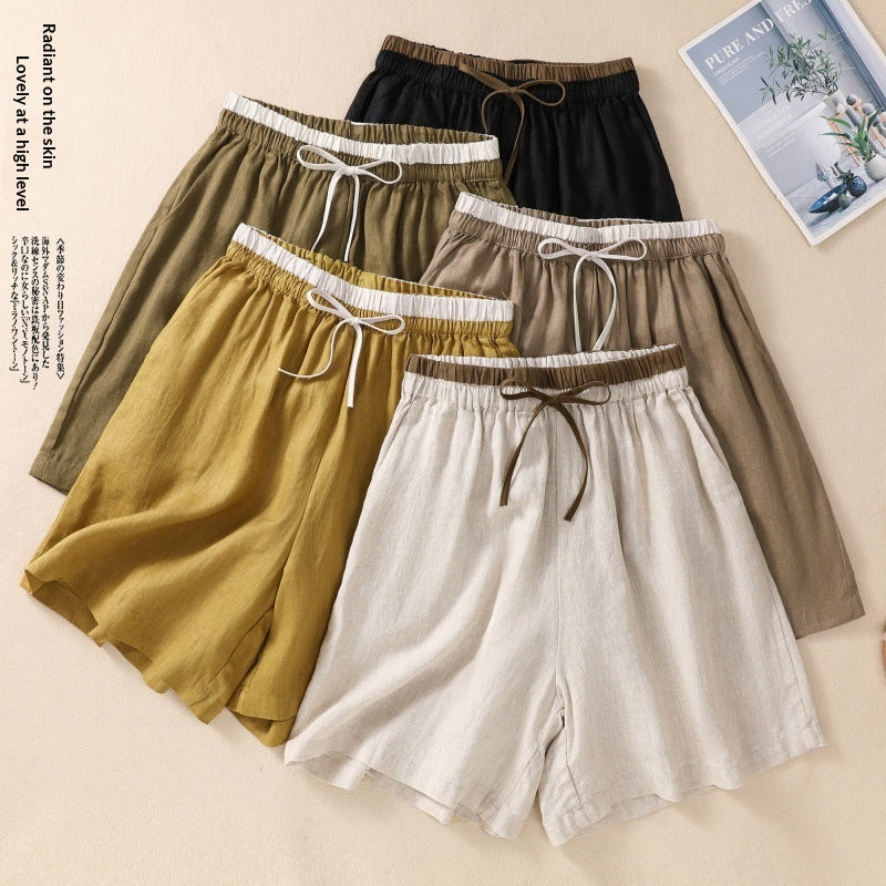 Lace-up Elastic-waist Wide-leg Casual Shorts for Women