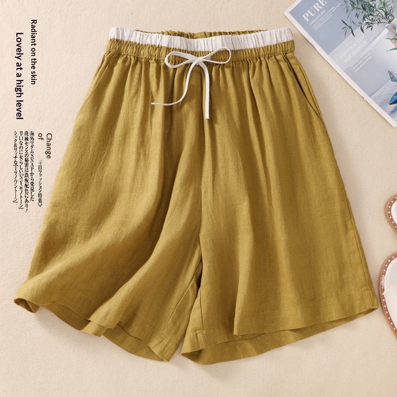 Lace-up Elastic-waist Wide-leg Casual Shorts for Women