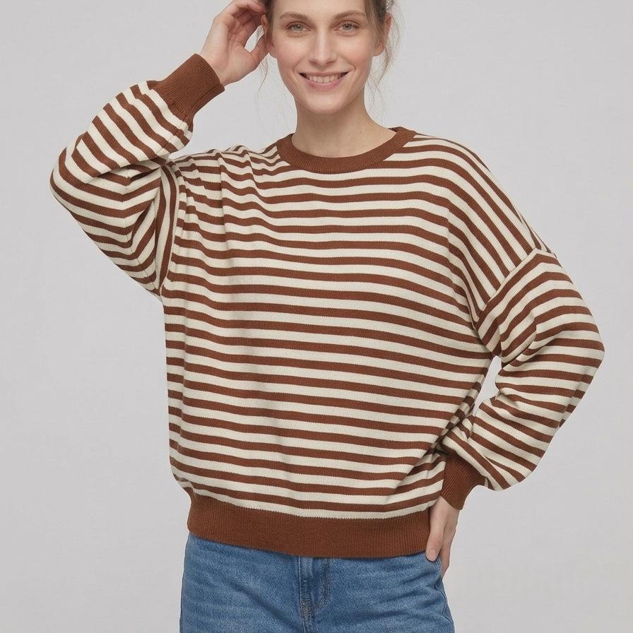 Backless Striped Color-Block Long-Sleeve Sweater for Women