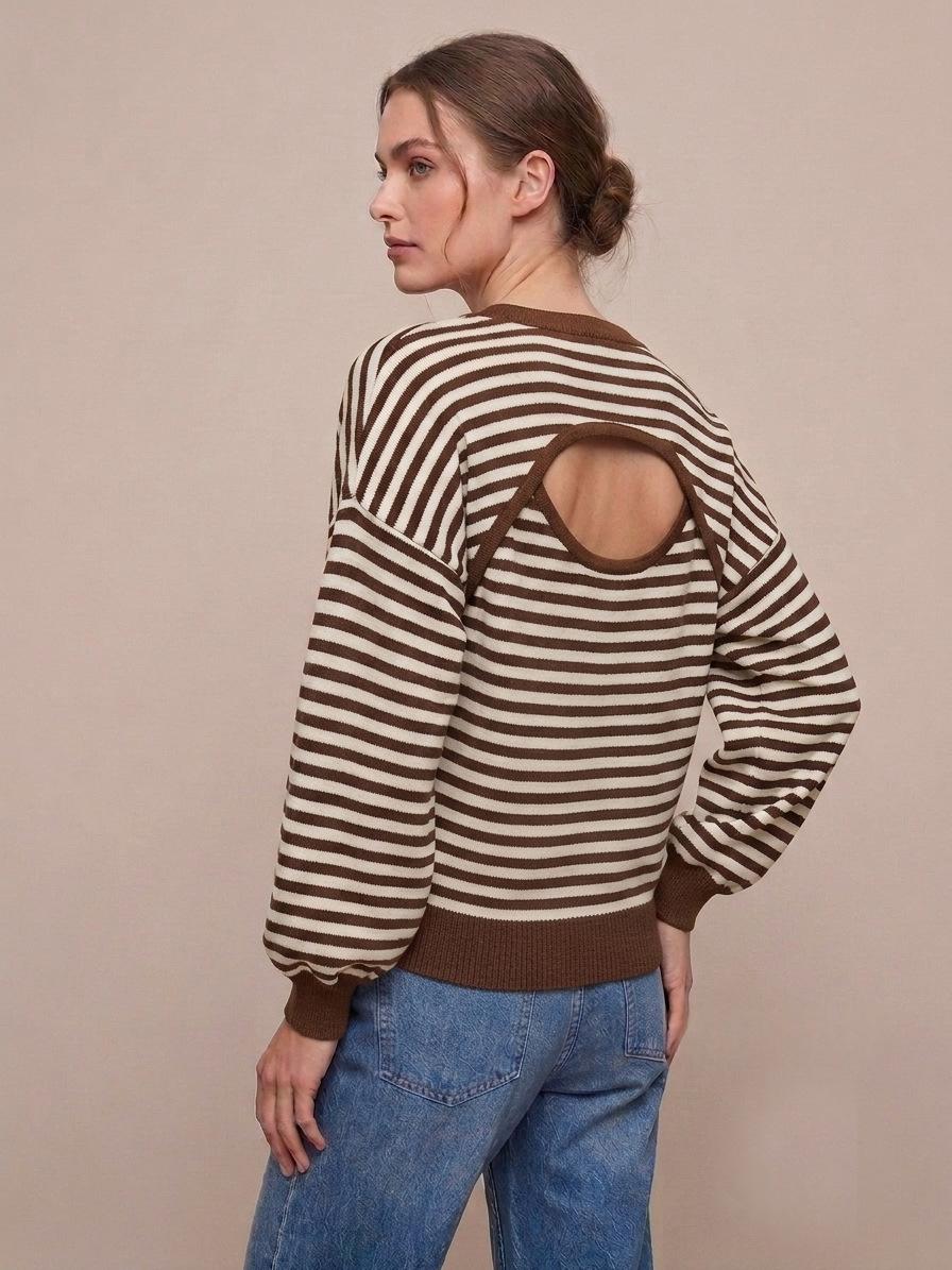 Backless Striped Color-Block Long-Sleeve Sweater for Women