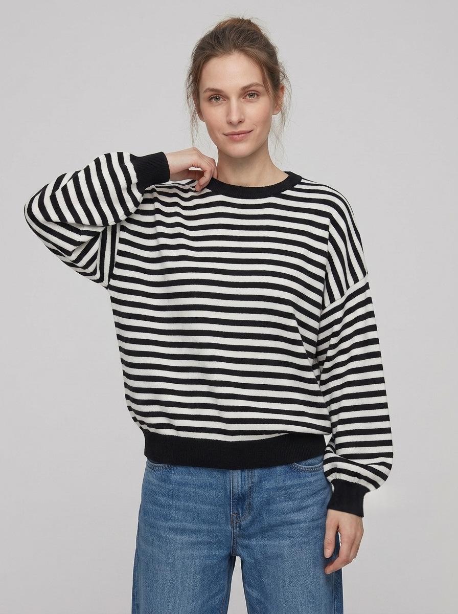 Backless Striped Color-Block Long-Sleeve Sweater for Women