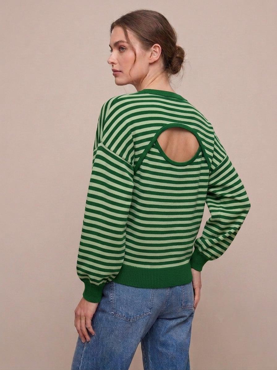 Backless Striped Color-Block Long-Sleeve Sweater for Women