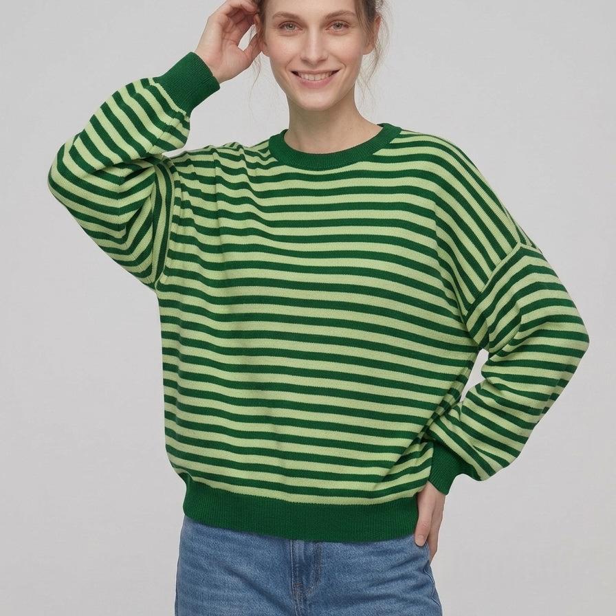 Backless Striped Color-Block Long-Sleeve Sweater for Women