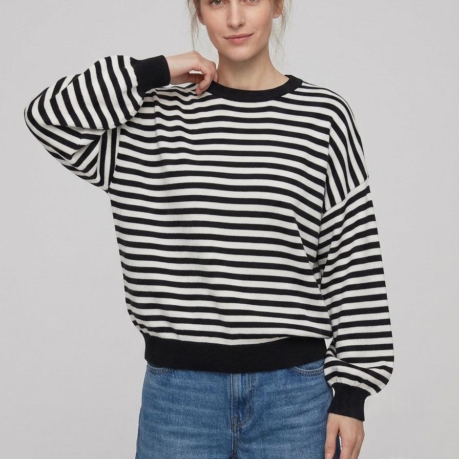 Backless Striped Color-Block Long-Sleeve Sweater for Women