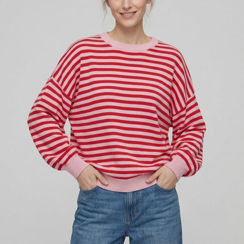 Backless Striped Color-Block Long-Sleeve Sweater for Women