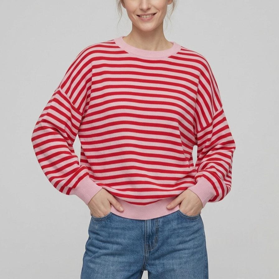 Backless Striped Color-Block Long-Sleeve Sweater for Women