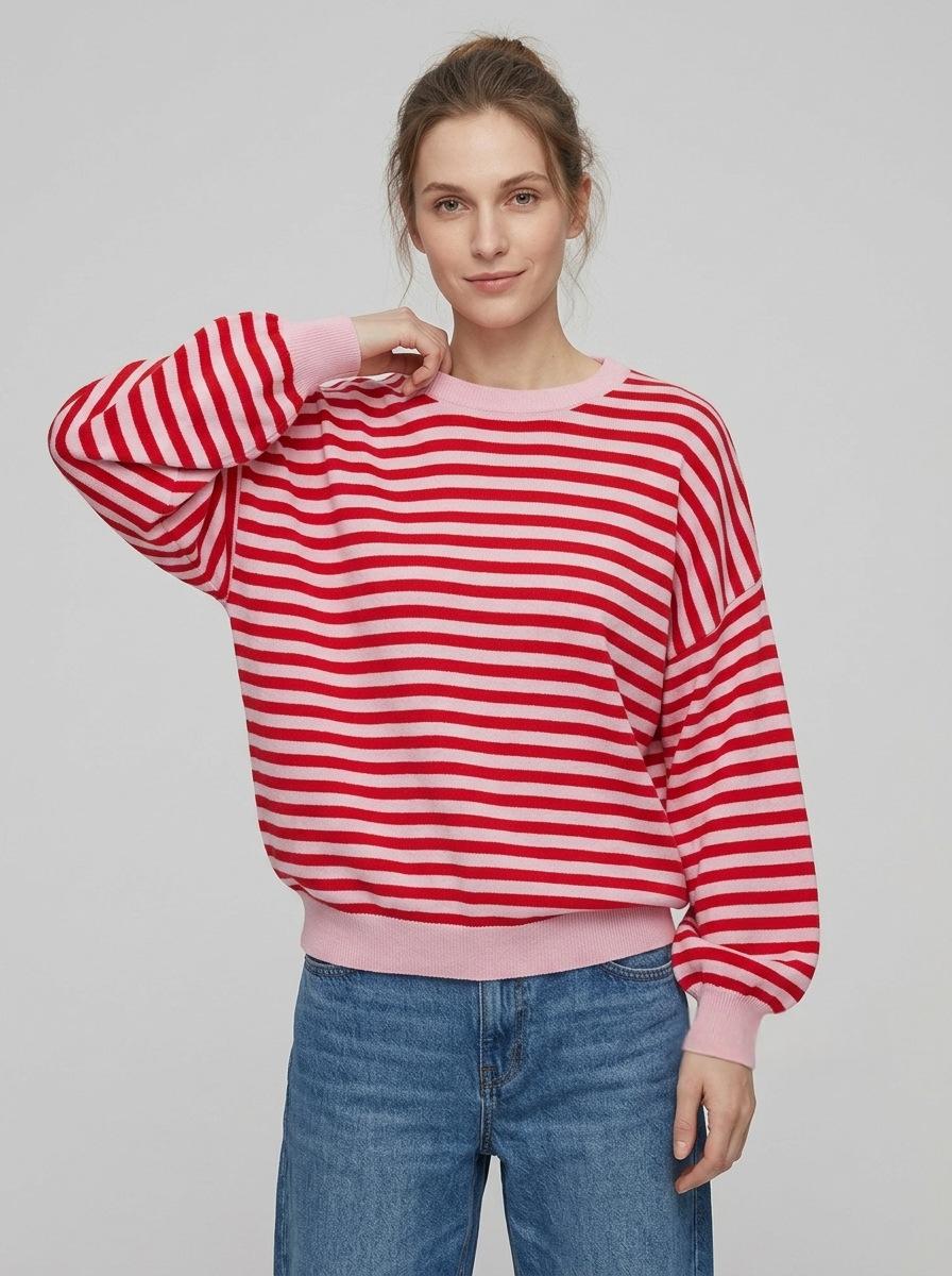 Backless Striped Color-Block Long-Sleeve Sweater for Women