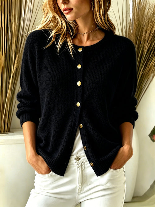 Womens Solid-color Button-up Cardigan Long-sleeve Sweater