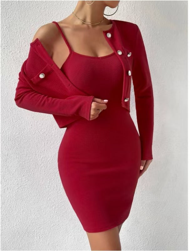 Womens Solid-Color Strap Dress Set - Perfect Lounge Set