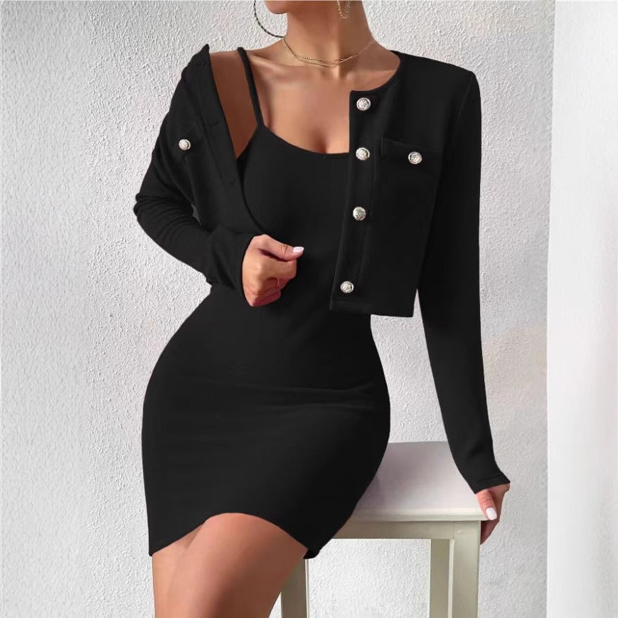 Womens Solid-Color Strap Dress Set - Perfect Lounge Set
