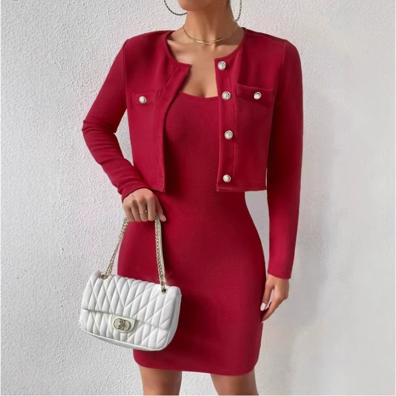 Womens Solid-Color Strap Dress Set - Perfect Lounge Set