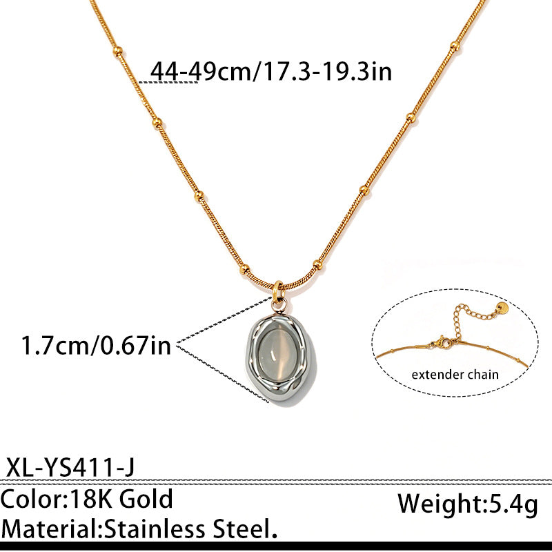 Cats Eye Stone Stainless Steel Heart Pendant Necklace