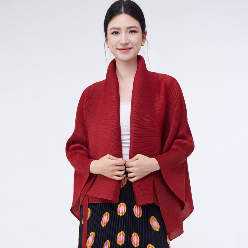Loose-fitting Collared Tie-waist Cardigan Shawl - Versatile Style