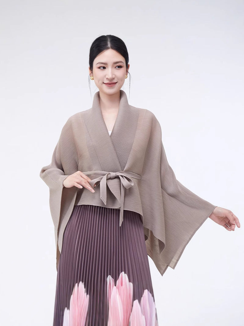 Loose-fitting Collared Tie-waist Cardigan Shawl - Versatile Style