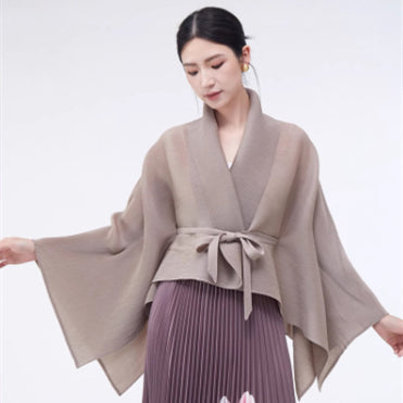 Loose-fitting Collared Tie-waist Cardigan Shawl - Versatile Style