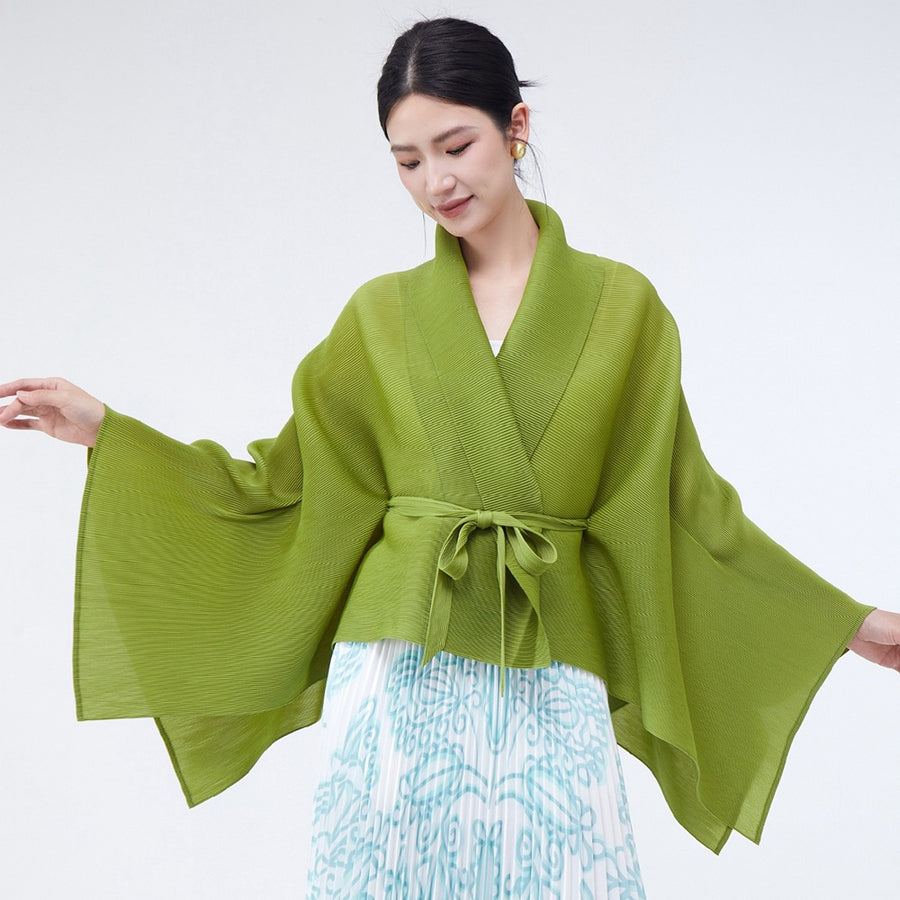Loose-fitting Collared Tie-waist Cardigan Shawl - Versatile Style