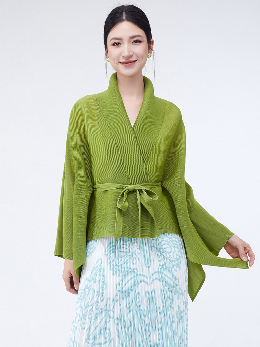 Loose-fitting Collared Tie-waist Cardigan Shawl - Versatile Style