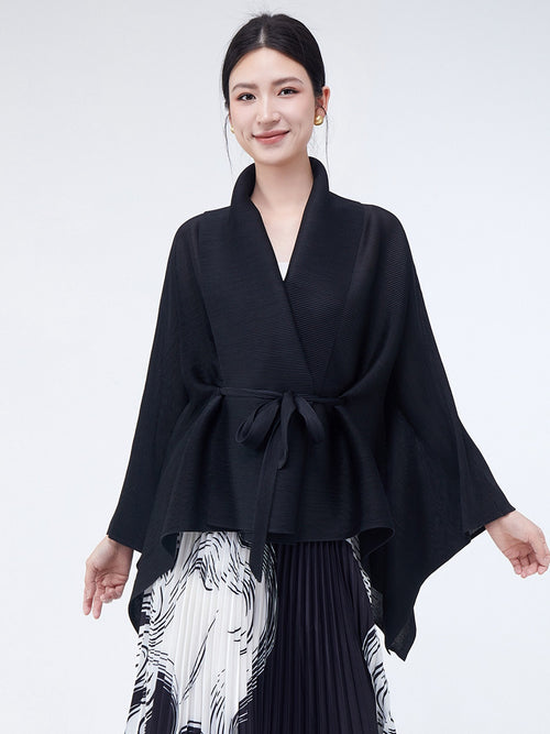 Loose-fitting Collared Tie-waist Cardigan Shawl - Versatile Style
