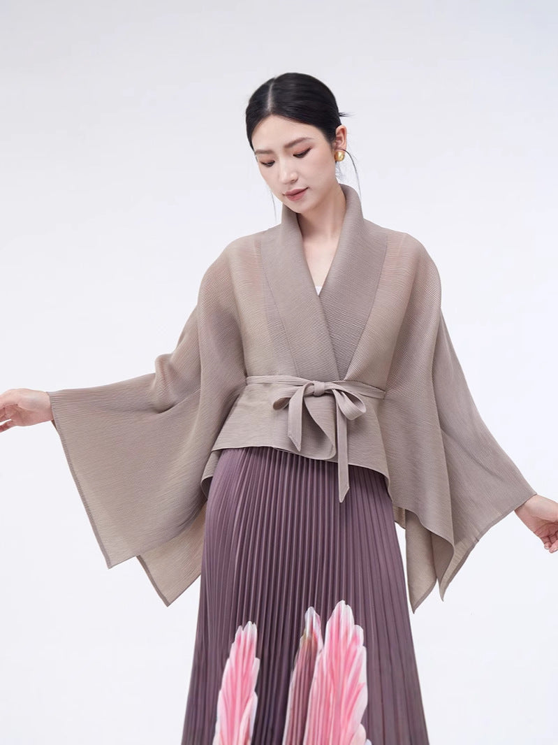 Loose-fitting Collared Tie-waist Cardigan Shawl - Versatile Style