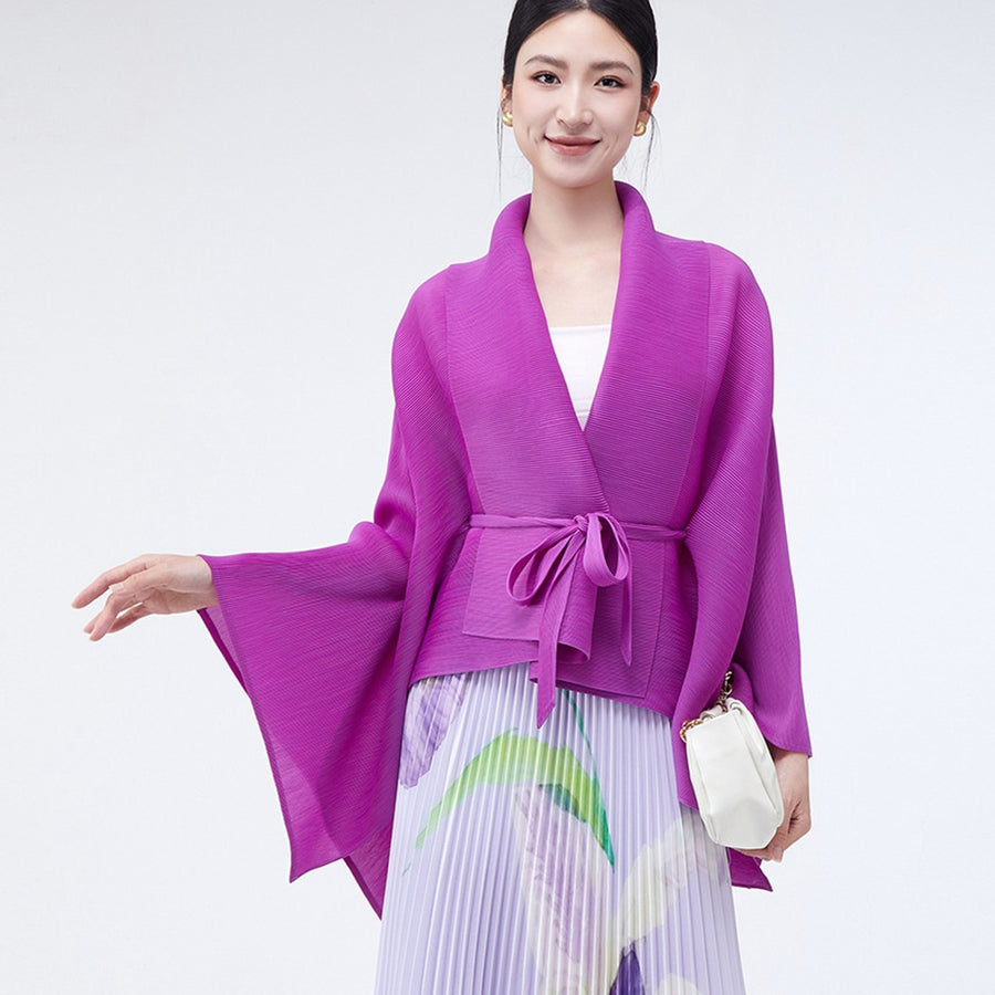 Loose-fitting Collared Tie-waist Cardigan Shawl - Versatile Style
