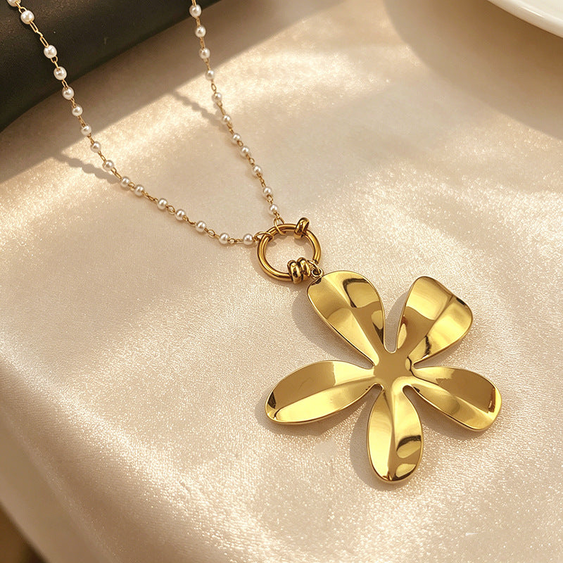 Vintage Stainless Steel Flower Necklace for Women | Pendant Necklace