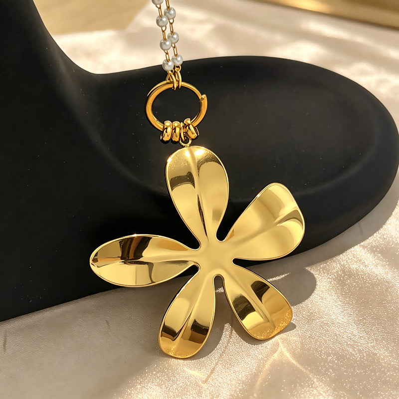 Vintage Stainless Steel Flower Necklace for Women | Pendant Necklace