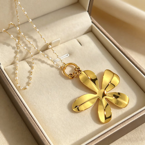 Vintage Stainless Steel Flower Necklace for Women | Pendant Necklace