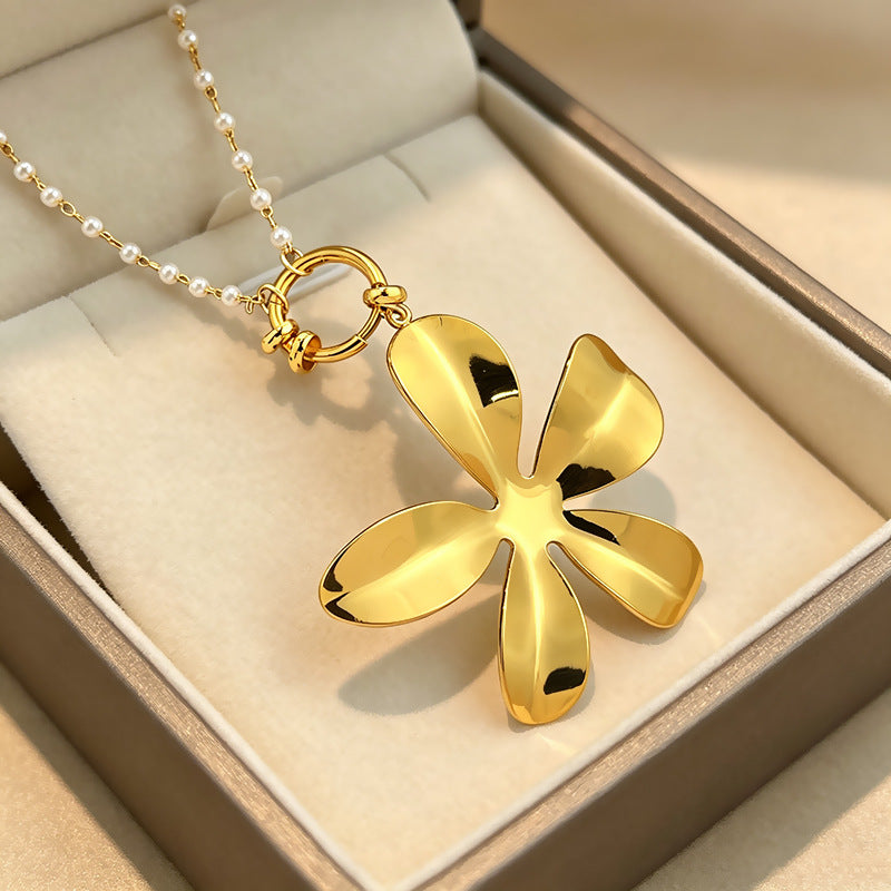 Vintage Stainless Steel Flower Necklace for Women | Pendant Necklace