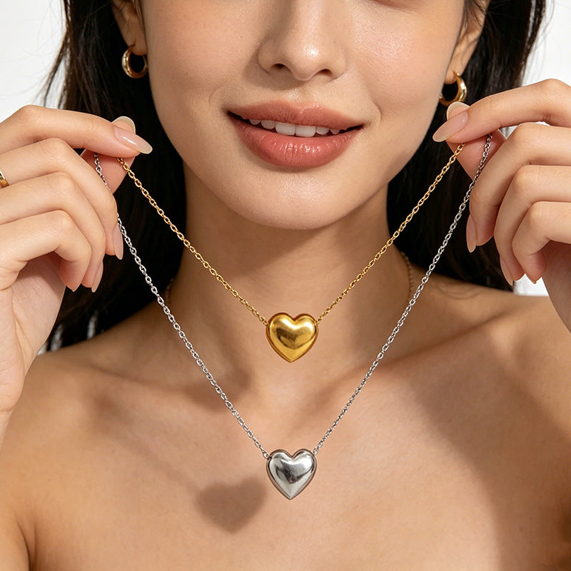 Chic Titanium Steel Heart-shaped Chain Necklace for Elegance