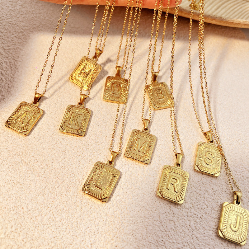 Square Stainless Steel Letter Pendant Necklace for Personal Style