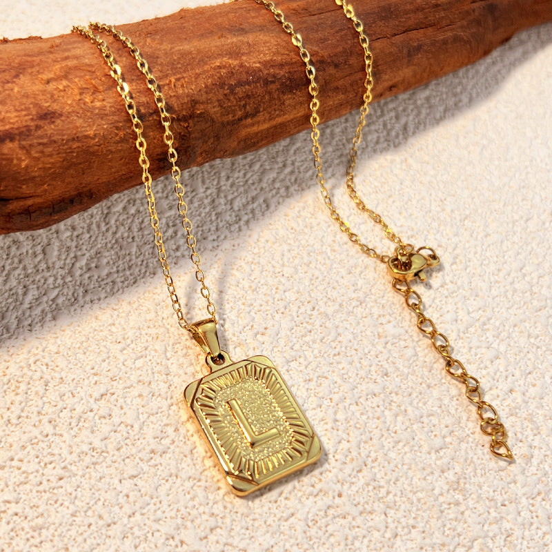 Square Stainless Steel Letter Pendant Necklace for Personal Style