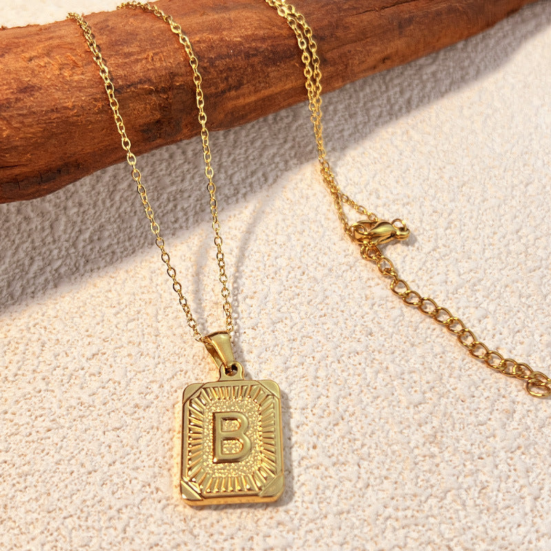 Square Stainless Steel Letter Pendant Necklace for Personal Style