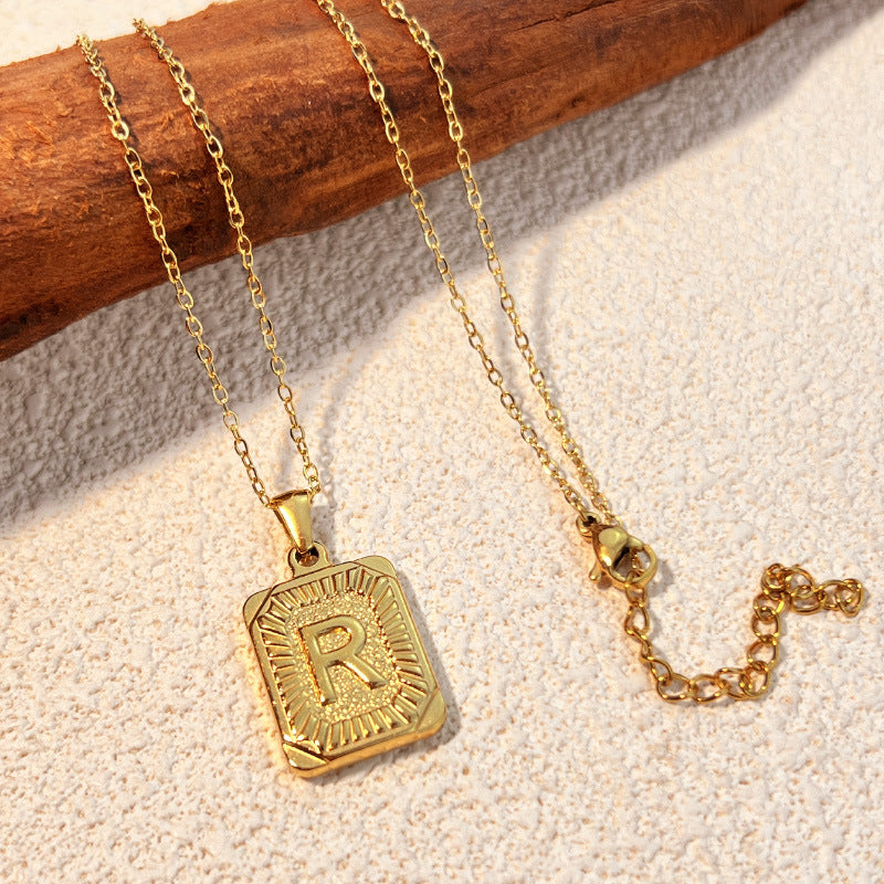Square Stainless Steel Letter Pendant Necklace for Personal Style