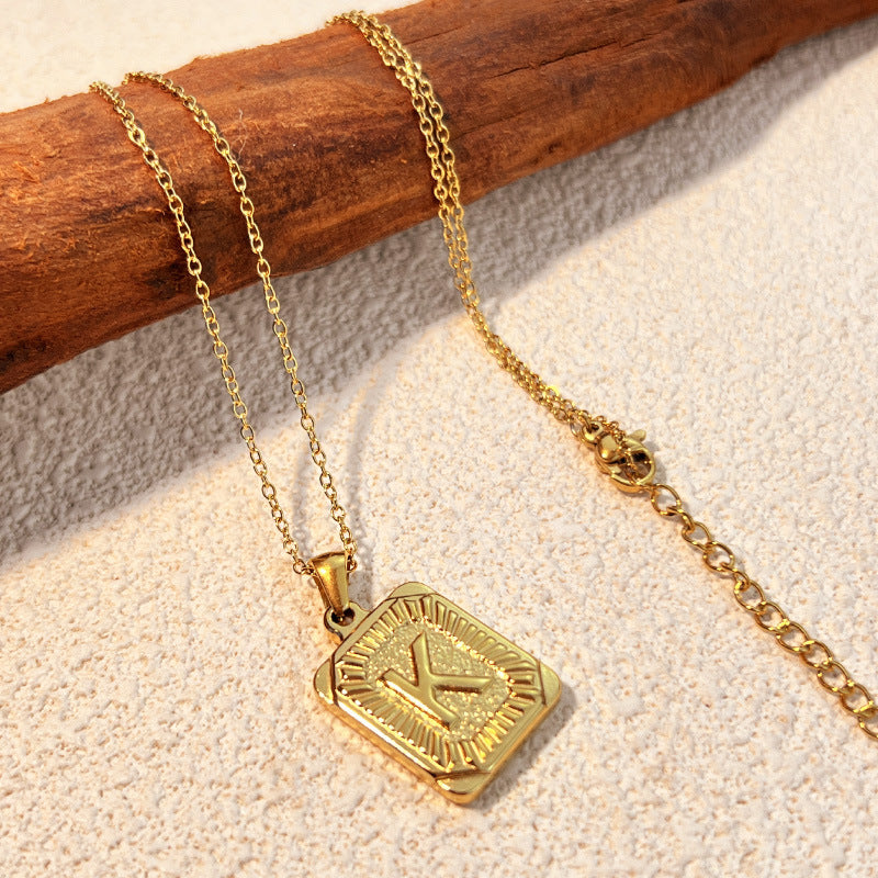 Square Stainless Steel Letter Pendant Necklace for Personal Style