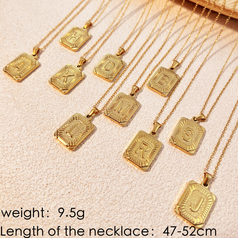 Square Stainless Steel Letter Pendant Necklace for Personal Style