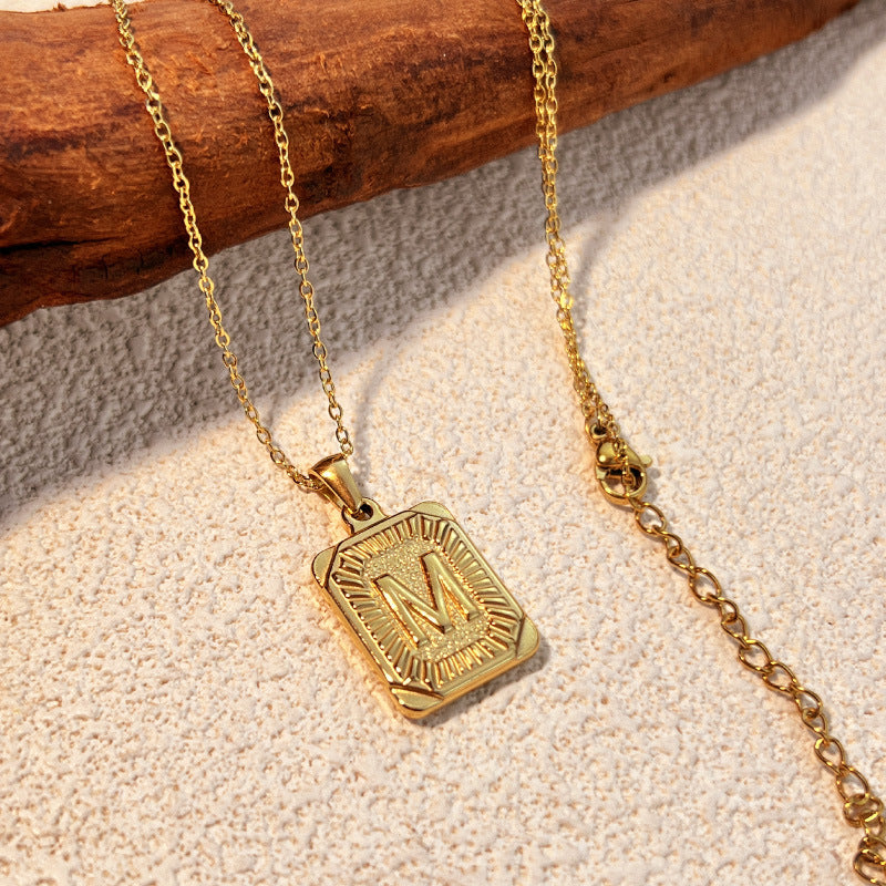 Square Stainless Steel Letter Pendant Necklace for Personal Style