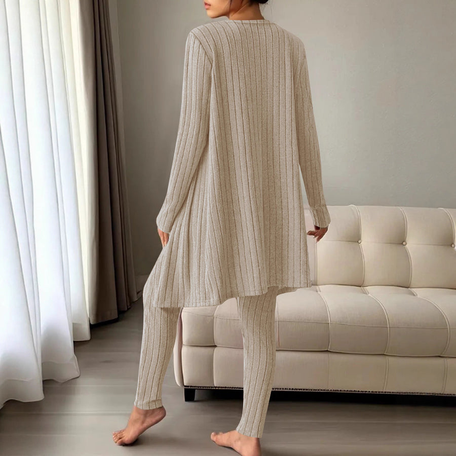AutumnWinter Solid-Color Ribbed Three-Piece Lounge Set