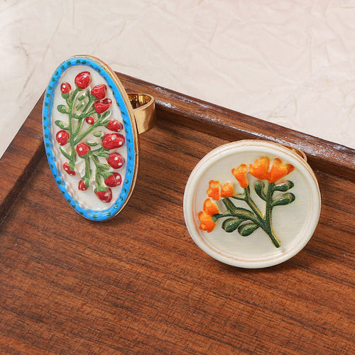 Artistic Retro Geometric Floral-Print Open-Ring Accessory