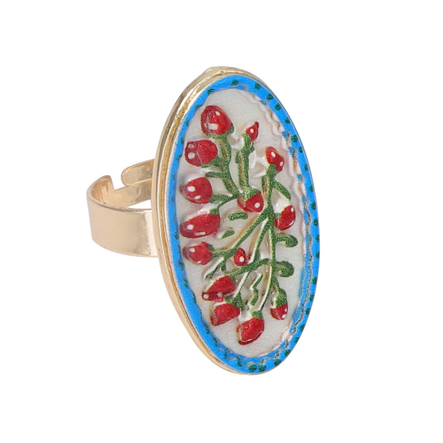 Artistic Retro Geometric Floral-Print Open-Ring Accessory