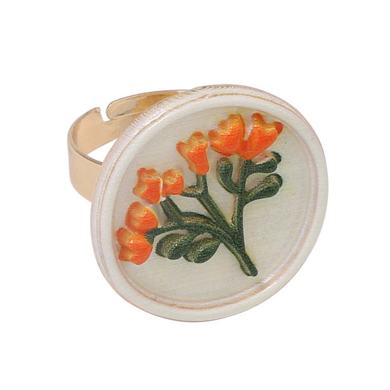 Artistic Retro Geometric Floral-Print Open-Ring Accessory