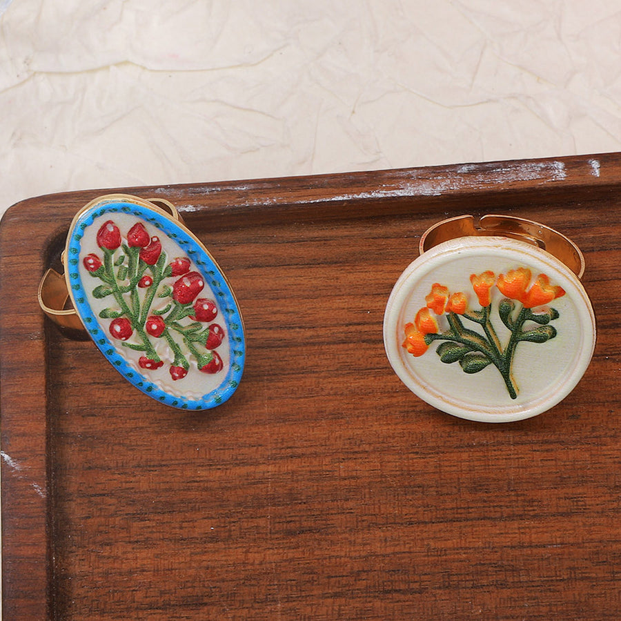 Artistic Retro Geometric Floral-Print Open-Ring Accessory