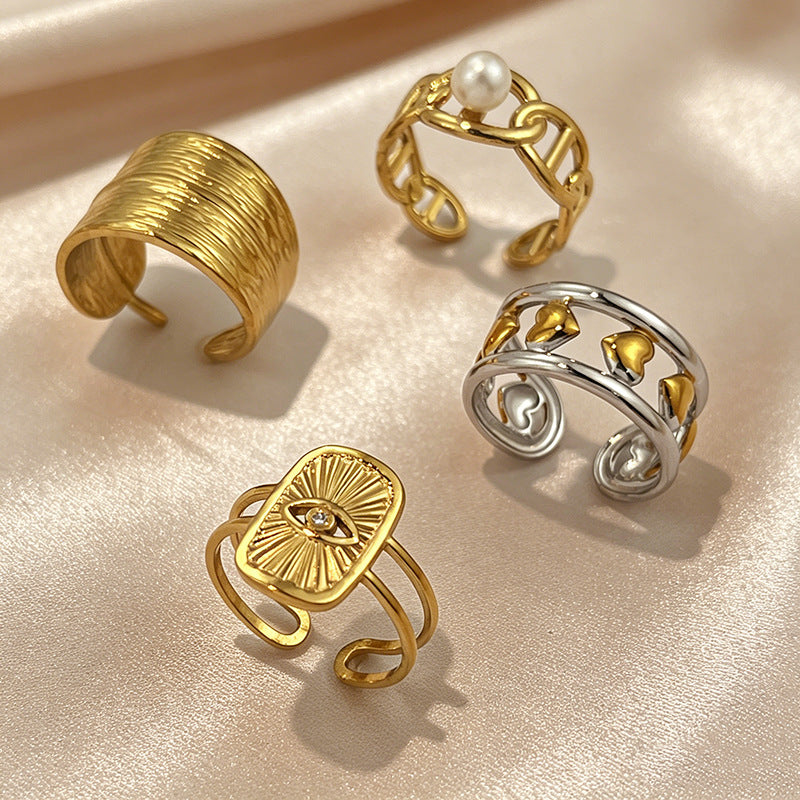 Two-tone Heart-shaped Stainless Steel Ring - Perfect Two Piece Set