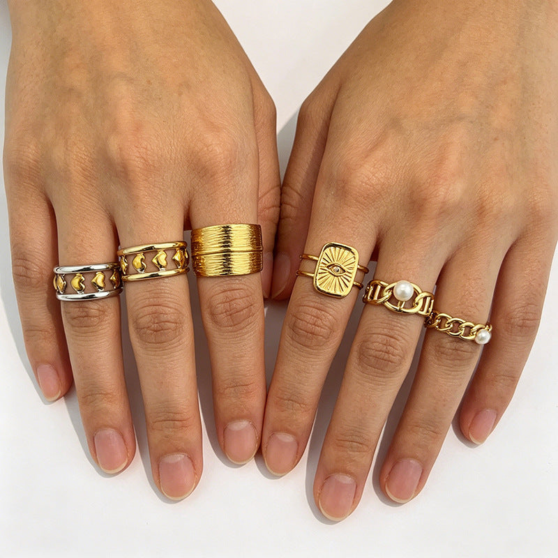 Two-tone Heart-shaped Stainless Steel Ring - Perfect Two Piece Set