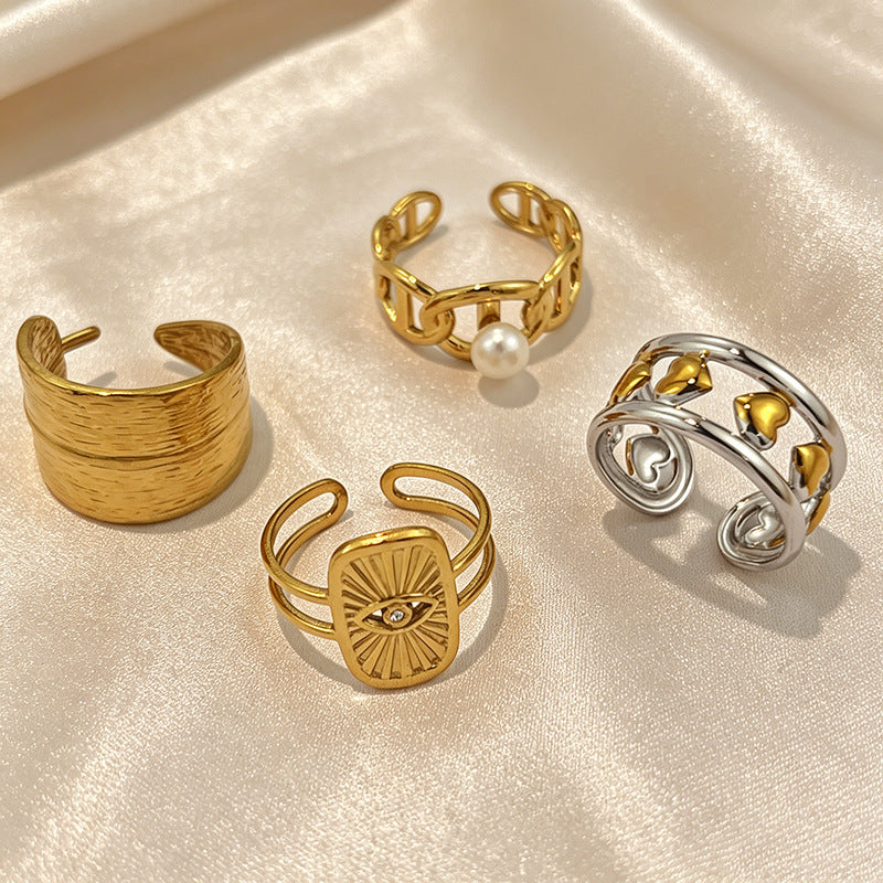 Two-tone Heart-shaped Stainless Steel Ring - Perfect Two Piece Set