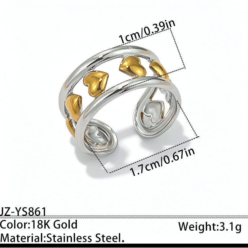 Two-tone Heart-shaped Stainless Steel Ring - Perfect Two Piece Set