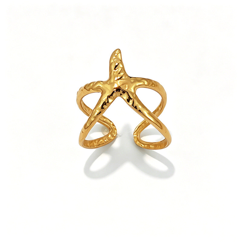 Stainless Steel Crab Starfish and Shell Ring - Unique Design