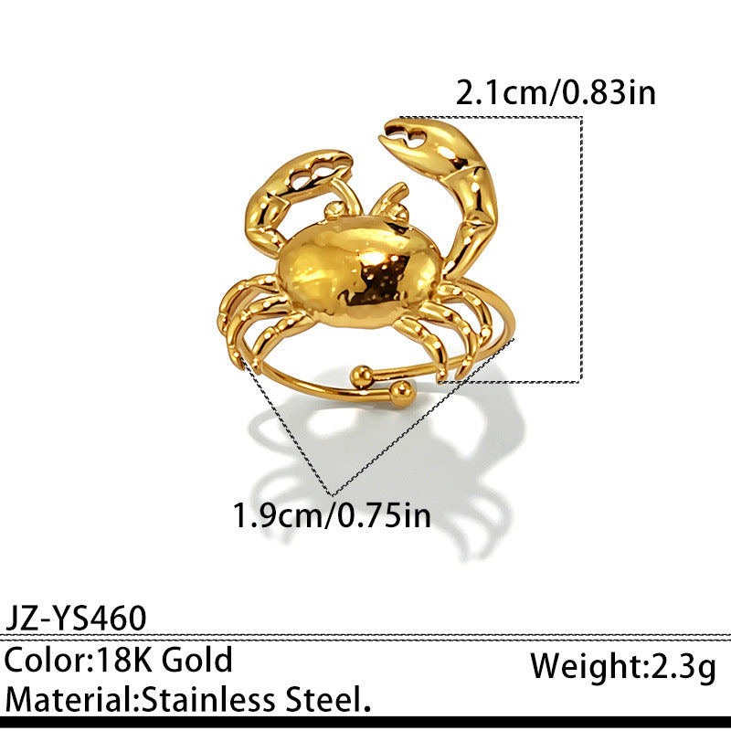Stainless Steel Crab Starfish and Shell Ring - Unique Design