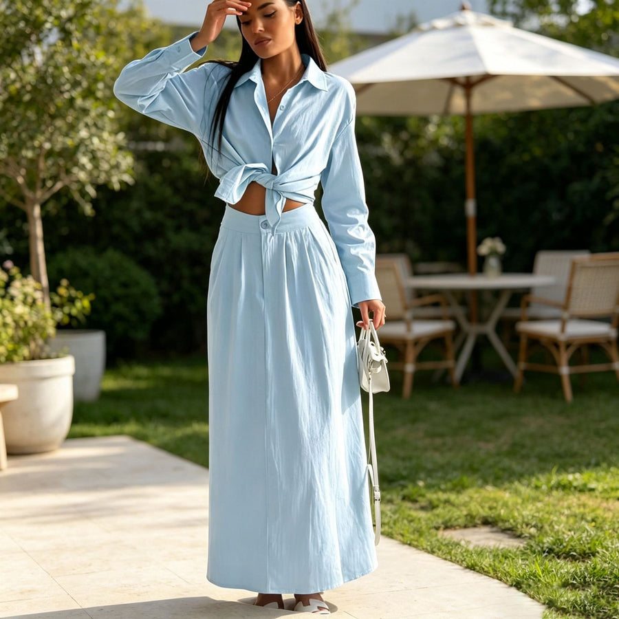 Womens Long-sleeve Blouse And Long Skirt Set - Stylish Maxi Skirt